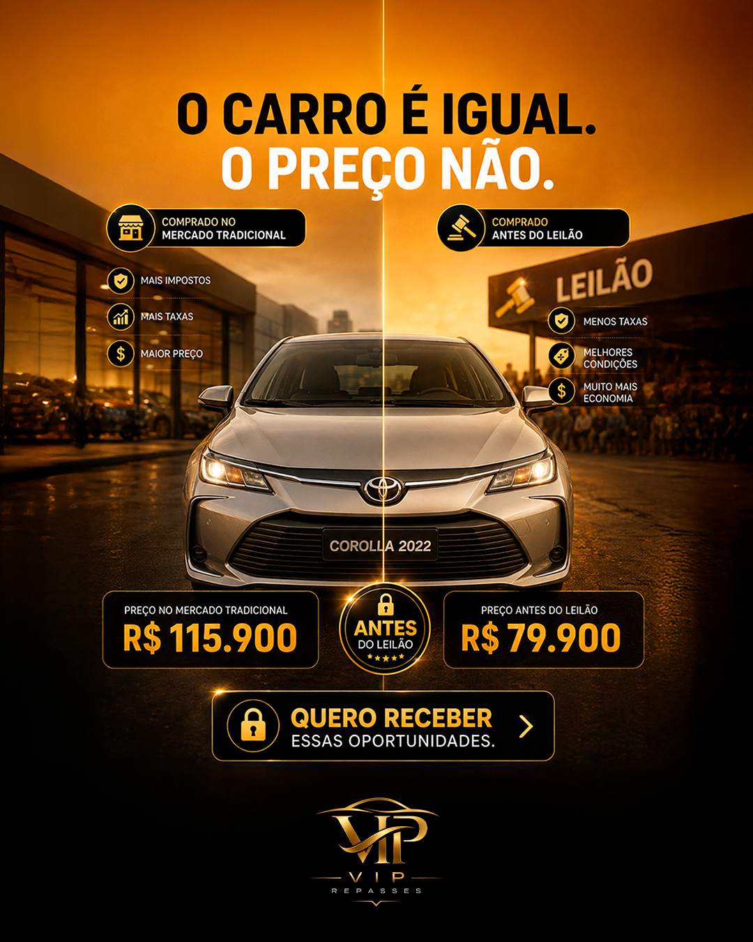 Arte VIP Repasses: o carro é igual, o preço não